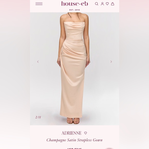 Adrienne Dresses & Skirts - Adrienne Champagne Satin Strapless Gown